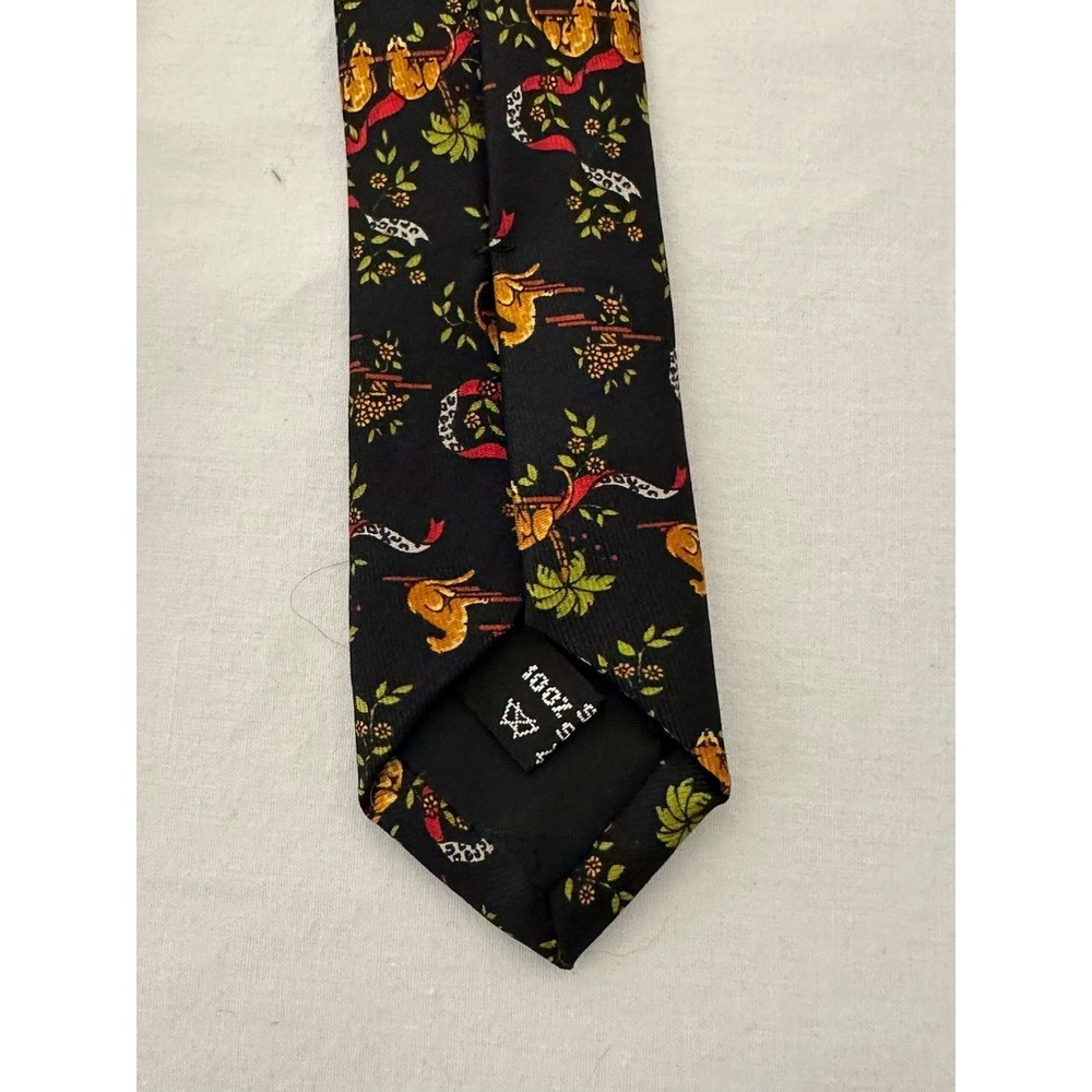 Vtg Salvatore Ferragamo Silk Tie Men Black Jungle Leopard & Palm Trees Italy‎ - Picture 3 of 3